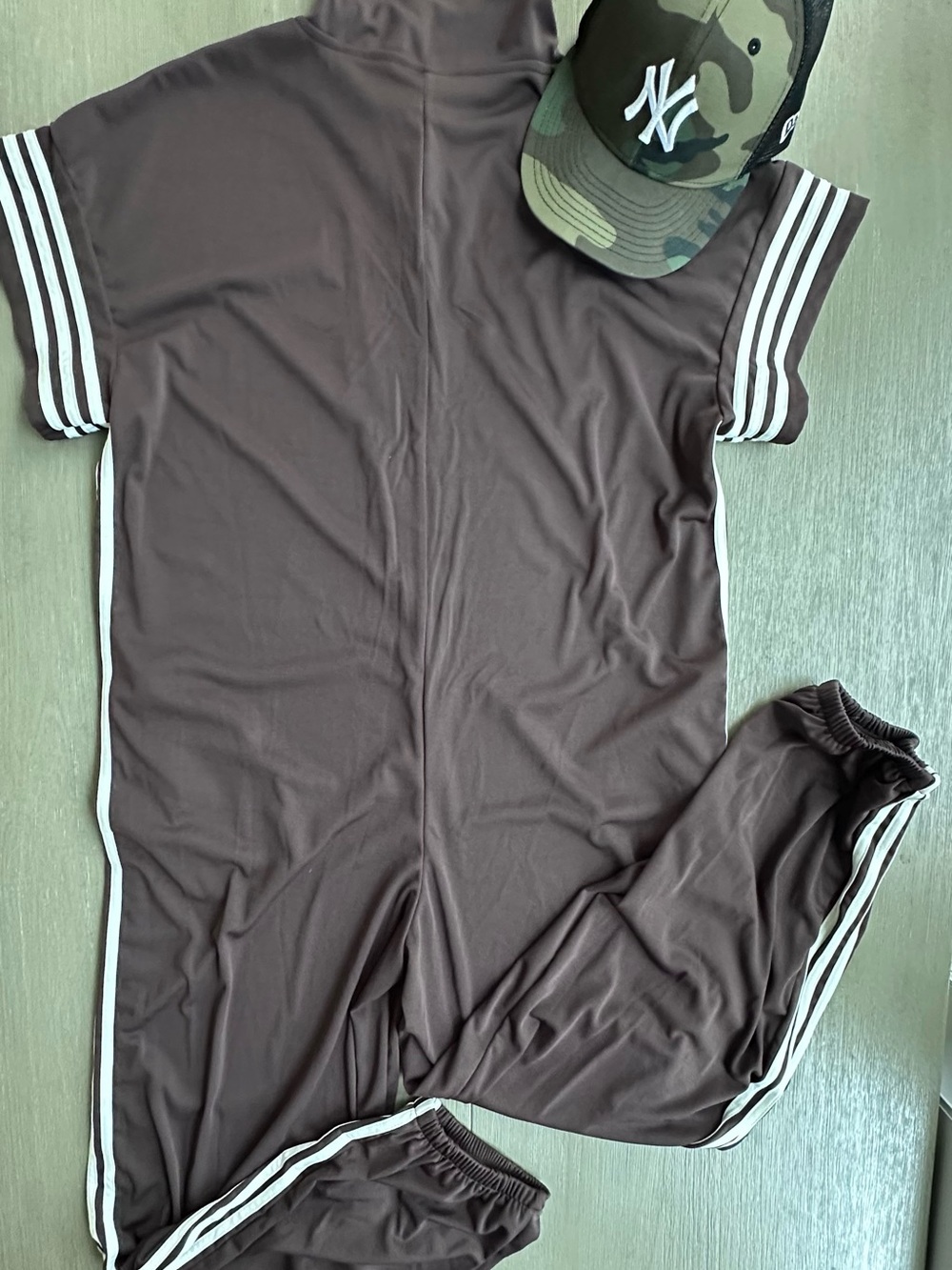 Sporty Zip-Front Jumpsuit with Striped Side Panels. NWOT. - Picture 4 of 10